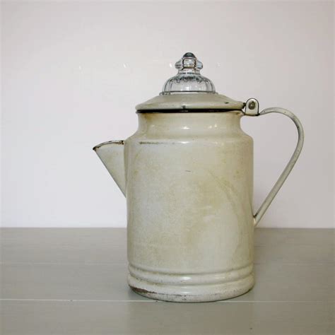 vintage enamel percolator with metal bracket for glass top|Vintage Enamel Percolator .